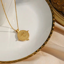Load image into Gallery viewer, Vintage Compass Sun Pendant 18K Gold Plated Necklace