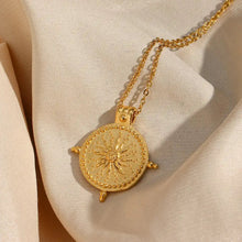 Load image into Gallery viewer, Vintage Compass Sun Pendant 18K Gold Plated Necklace