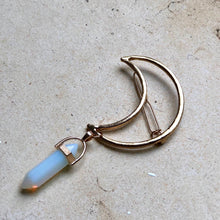 Load image into Gallery viewer, Metal Moon Crescent Hair Clip with opal gemstone