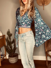 Load image into Gallery viewer, Silk bell sleeve top navy