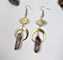 Load image into Gallery viewer, Celestial Moon Smoky Quartz Earrrings earrings