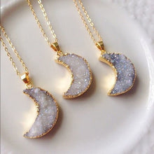 Load image into Gallery viewer, Moon Dust druzy crescent moon necklace