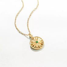 Load image into Gallery viewer, Green emerald Sunday necklace 14k gold vermeil