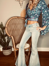 Load image into Gallery viewer, Silk bell sleeve top navy
