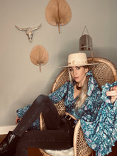 Load image into Gallery viewer, Silk frill sleeve top navy