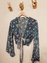 Load image into Gallery viewer, Silk bell sleeve top navy