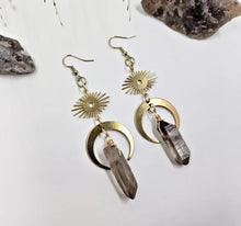 Load image into Gallery viewer, Celestial Moon Smoky Quartz Earrrings earrings