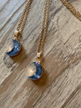 Load image into Gallery viewer, Black Moon Dust druzy crescent moon necklace