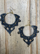 Load image into Gallery viewer, Macrame hoop earrings black charcoal