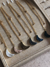 Load image into Gallery viewer, Lunar Dust druzy crescent moon necklace