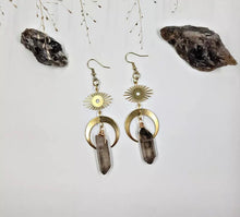 Load image into Gallery viewer, Celestial Moon Smoky Quartz Earrrings earrings