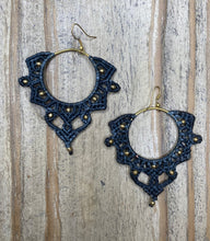 Load image into Gallery viewer, Macrame hoop earrings black charcoal